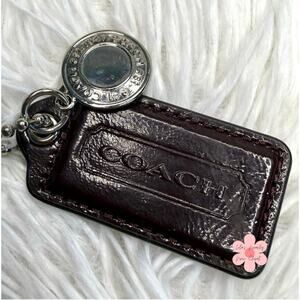 2” COACH Set Patent Leather Brown and Metal Fob Bag Charm Hang tag Hangtag